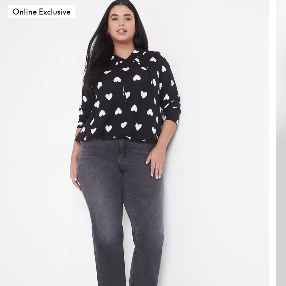 Lane Bryant 18-20 Relaxed  Hooded Elastic Hem Sweatshirt Top Blouse Valentine